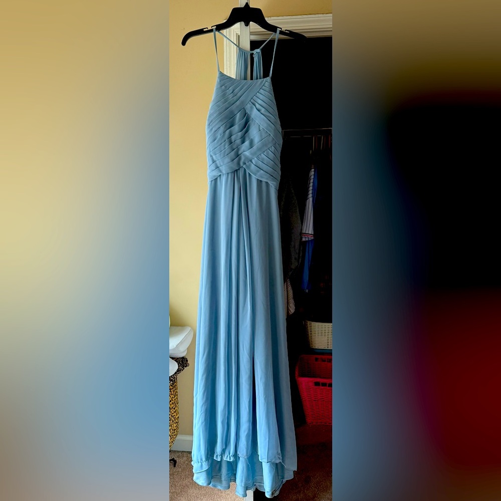 Blue Ruched Halter Maxi Dress for Weddings